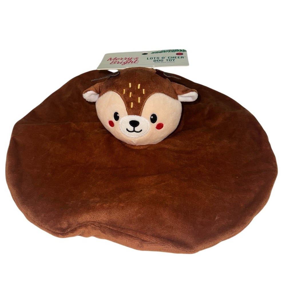 Merry and Bright Reindeer Crinkle Blanket Plush Dog Toy Brown Shake Play Cutesy